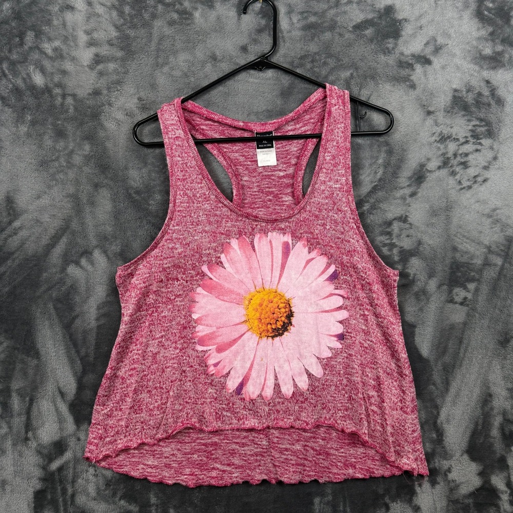 Stranded Tank Top Womens XL Pink Daisy Graphic Racerback Space Dye Knit